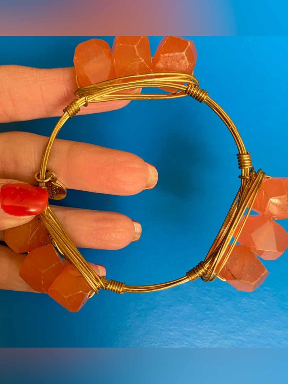 Bourbon and Boweties Bangles, Raw Amethyst Carnelian, & Amber in Brass Wire EUC - Picture 4 of 7